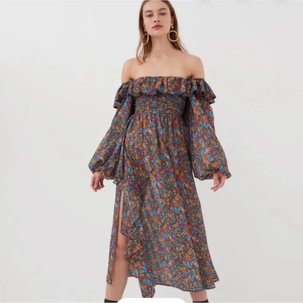NWT For Love & Lemons Brittany Floral Print Long Sleeve Midi Dress Size M - Picture 7 of 13
